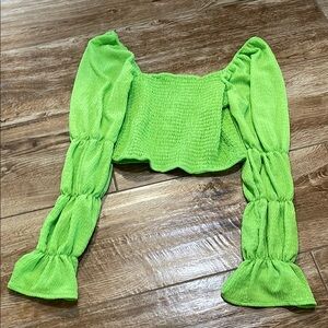 Forever 21 Lime Green Smocked Blouse